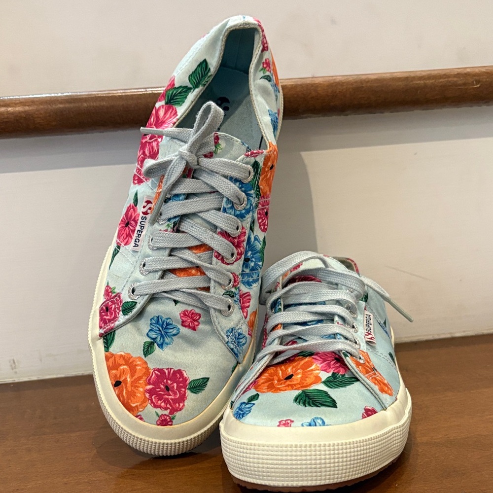 Superga Women's Floral Sneakers - Blue and Orange